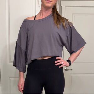 P'tula Charcoal Off-Shoulder Oversize Crop Top